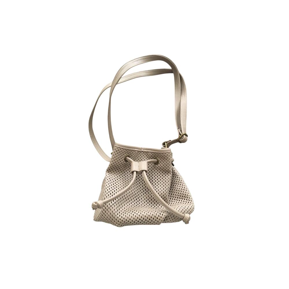 Faux Leather Purse Drawstring Mesh Madden NYC Small Tan Beige Adjustable Strap